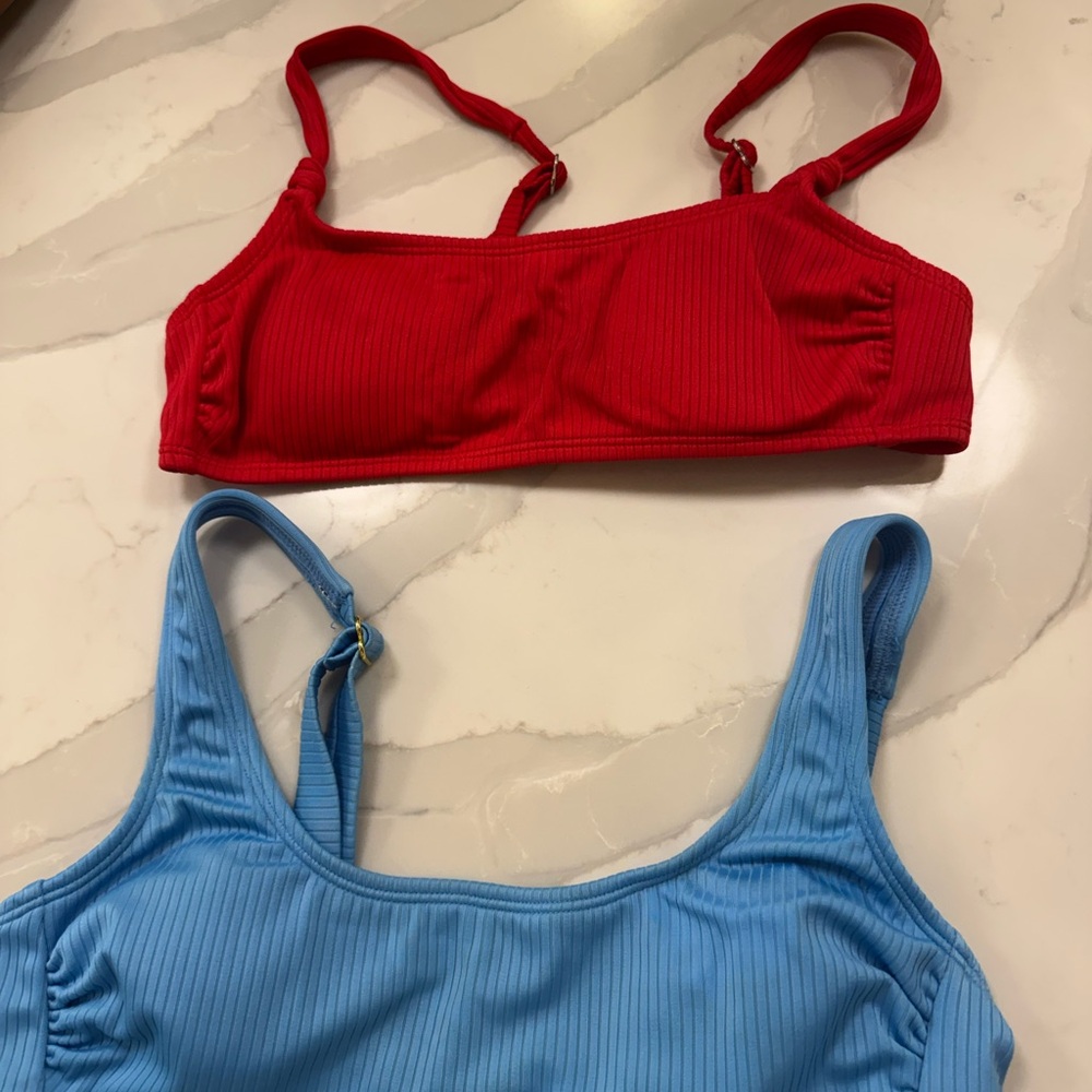 Red and Blue Ribbed Bikini Tops
